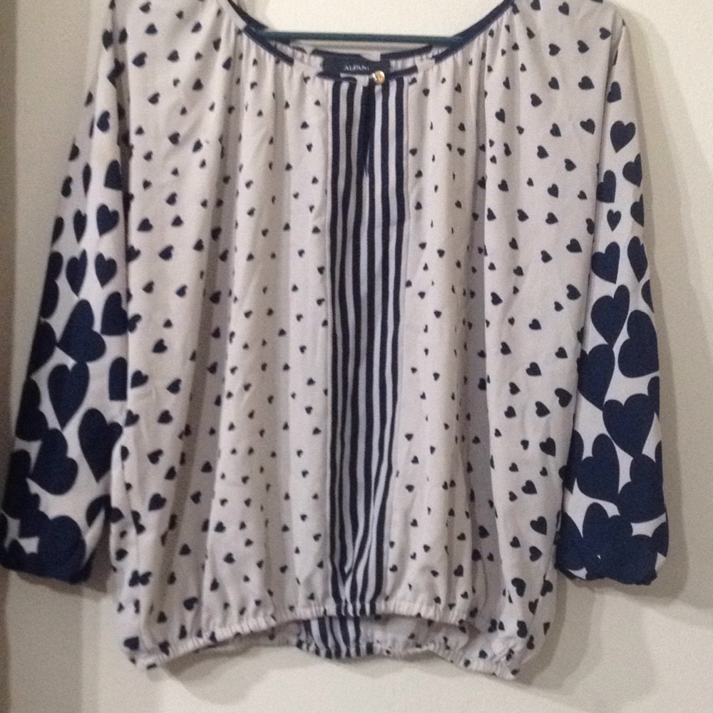 Alfani tan blouse with blue Hearts